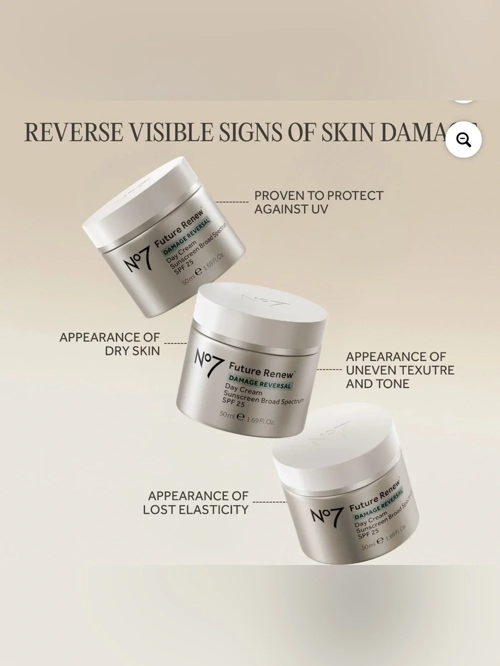 No7 Future Renew Damage Reversal Day Cream SPF 25 1.69oz Sensitive Skin